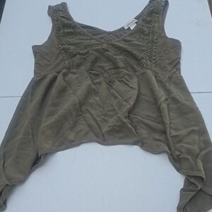 Self Esteem Khaki Lace Accent Women's Blouse